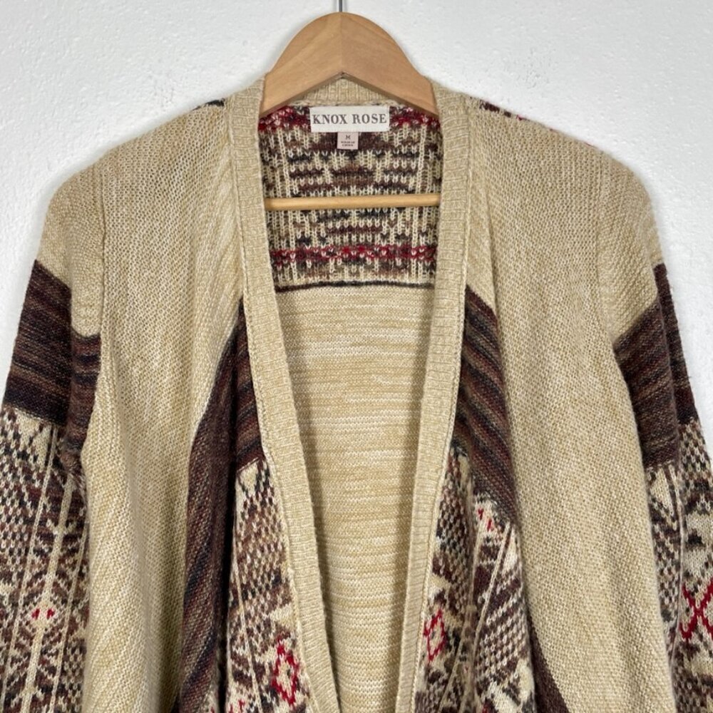 Target Knox Rose Boho Knit Fringe Neutral Poncho Cardigan Size: Medium - Picture 3 of 14